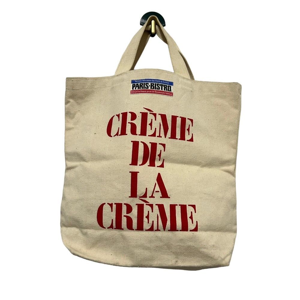 Paris bistro canvas tote bag Crème De La Creme Grocery San Francisco Now Red